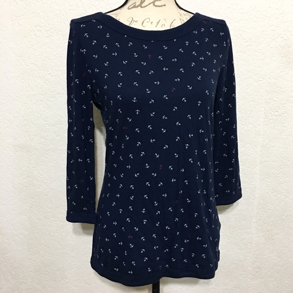 TOMMY HILFIGER 3/4 SLEEVE ANCHOR PRINT KNIT TOP M - Picture 3 of 8